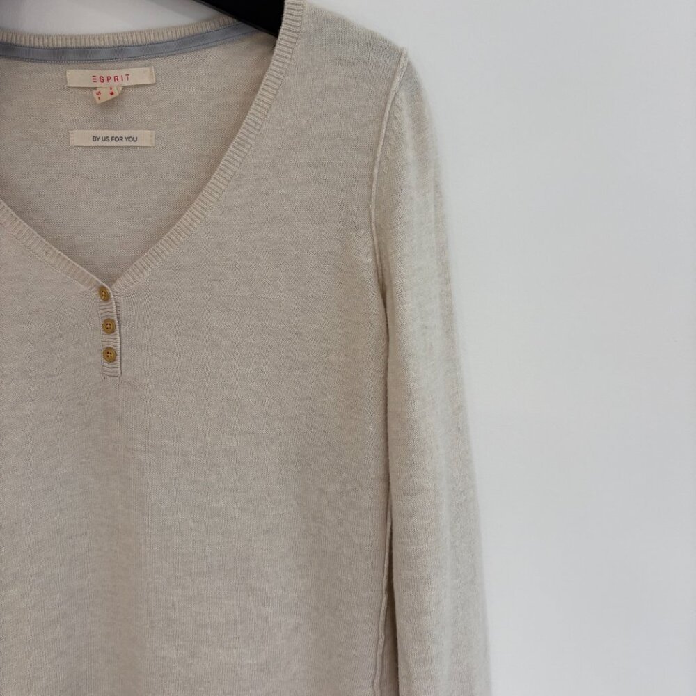 Esprit - Beige Creme Lightweight Sweater Button Detail Cotton Cashmere - Size S